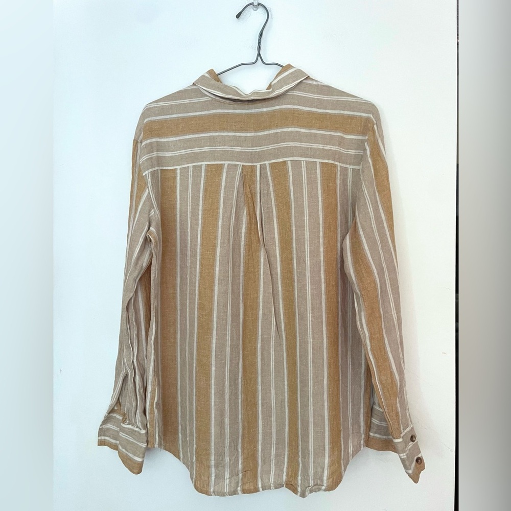 gentle fawn linen  blend Striped Tan and White top  Shirt - Picture 3 of 6